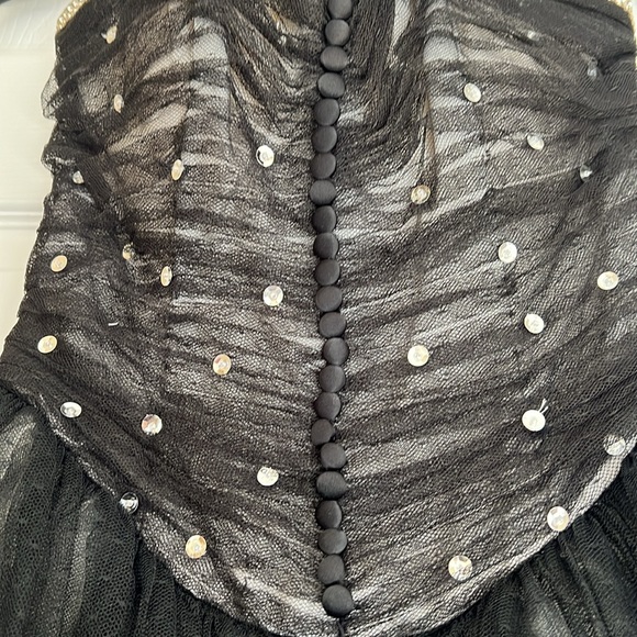 Vintage Custom Made Black Corset Sweetheart Ball gown Rhinestones Sequins Small - Picture 9 of 17